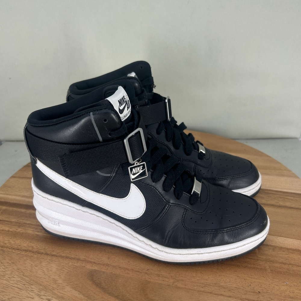 Nike Lunar Force 1 Sky Hi Black White Wedge Sneakers 654848-002 Womens Size 10